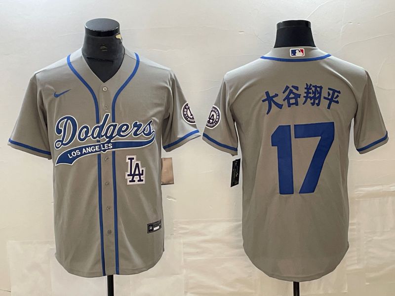Men Los Angeles Dodgers #17 Ohtani Grey Nike Game MLB Jersey style 12